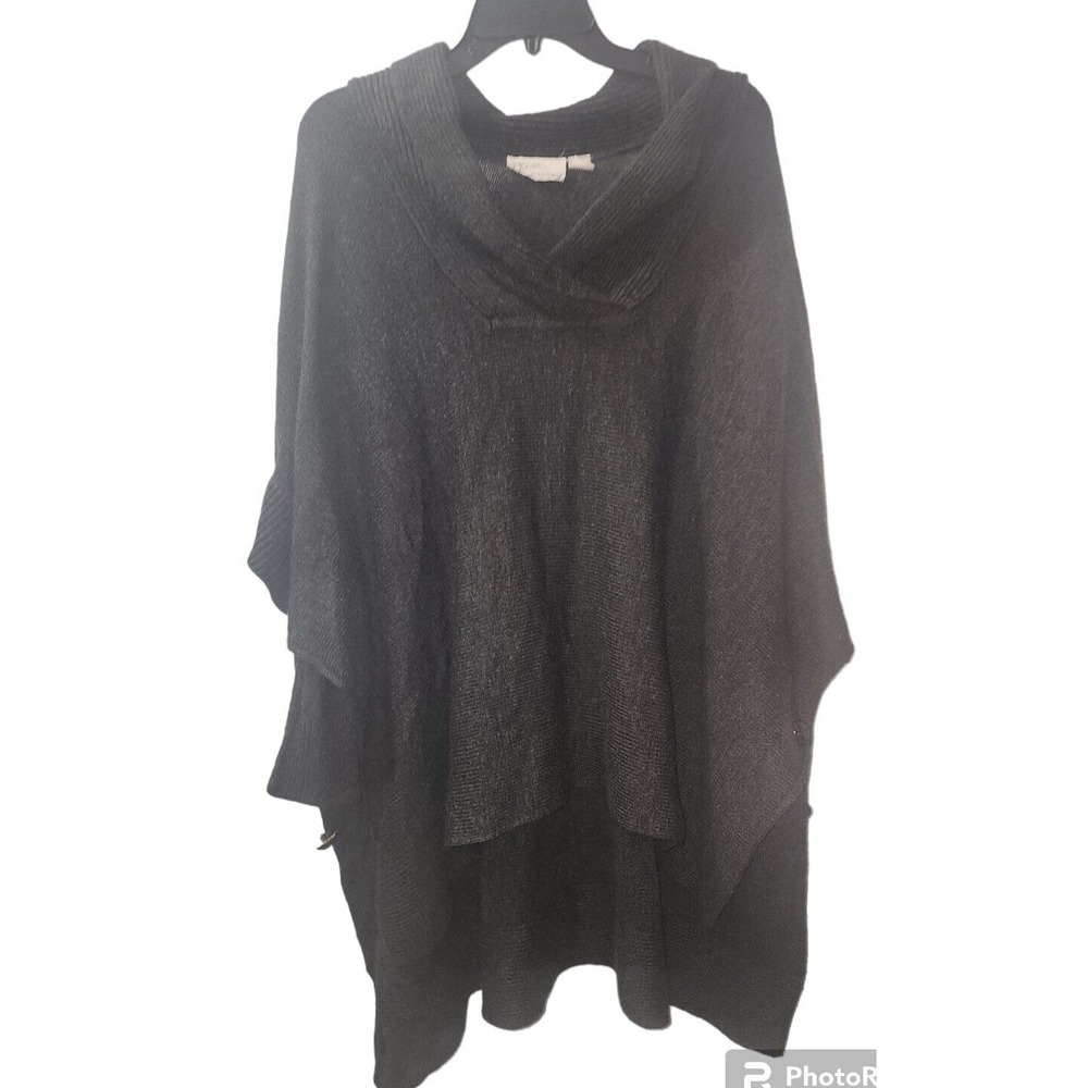 RD Style Poncho Sweater Knit Cowl Neck Layered Hem‎ Gray M/L